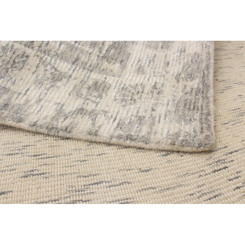Tapis beige / gris en soie tissé à la main Evie, Rectangle 5 pi x 8 pi