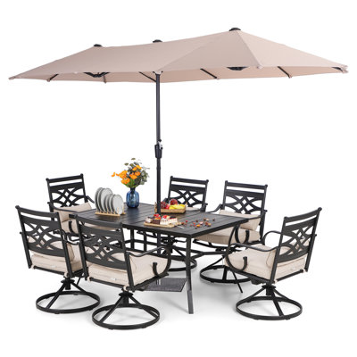 Ensemble de salle à manger rectangulaire pour 6 personnes 60 po avec coussins et parasol Jarem