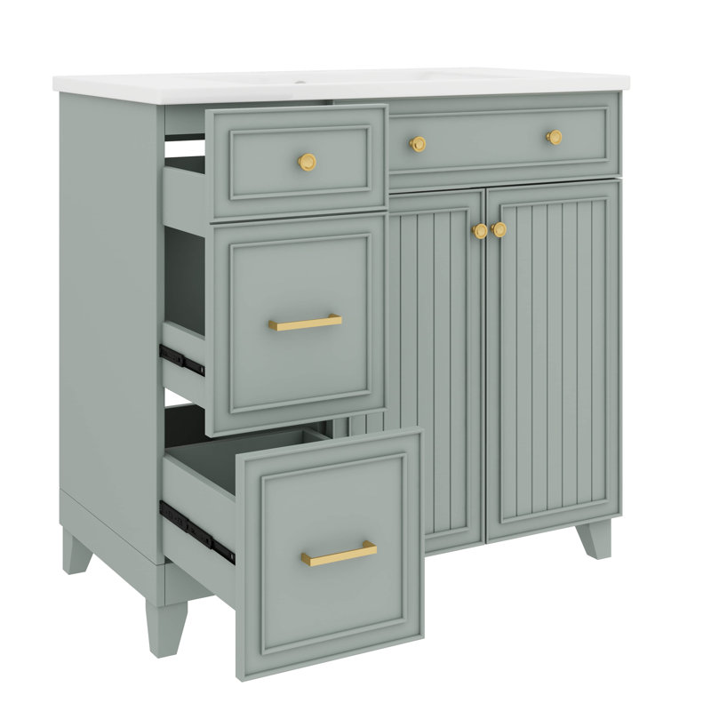 Meuble-lavabo 36 po avec lavabo en céramique, Vert