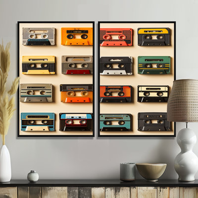 Retro Cassette Tape Collection III - Red Modern Canvas Wall Art