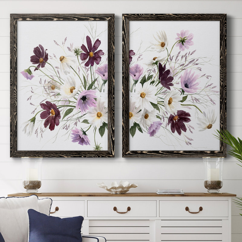 Améthyste Bouquet I - Ensemble de 2 peintures sur toile encadrées, Noir, H 31,5 po x l 43,5 po x P 0,75 po