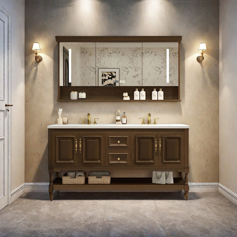 Armoire de salle de bain style campagnard américain, H 31,49 po x l 59,05 po x P 21,65 po