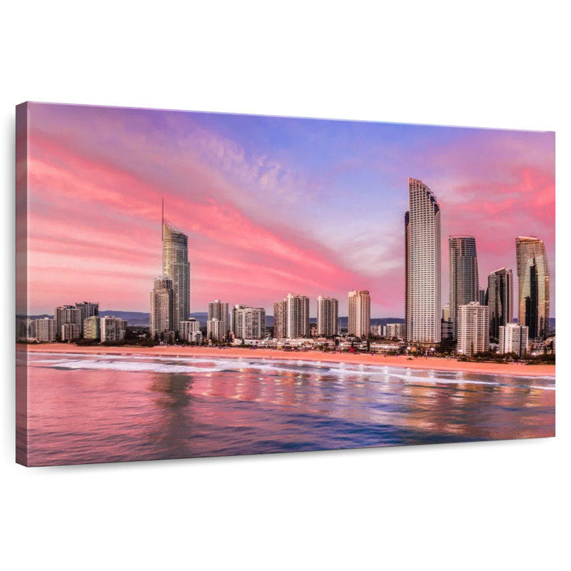 Pink Surfers Paradise Skyline, 26" H x 39" W