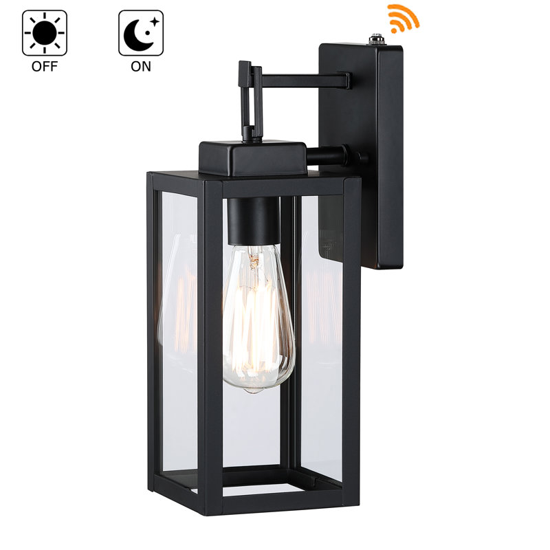 1-Light Matte Black Outdoor Wall Lantern with Dusk to Dawn, 14.1" H x 5" W x 5" D
