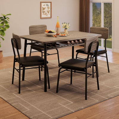 5-Piece Dining Table Set For 4 With Storage Rack, Wood Kitchen Table With Upholstered Chairs