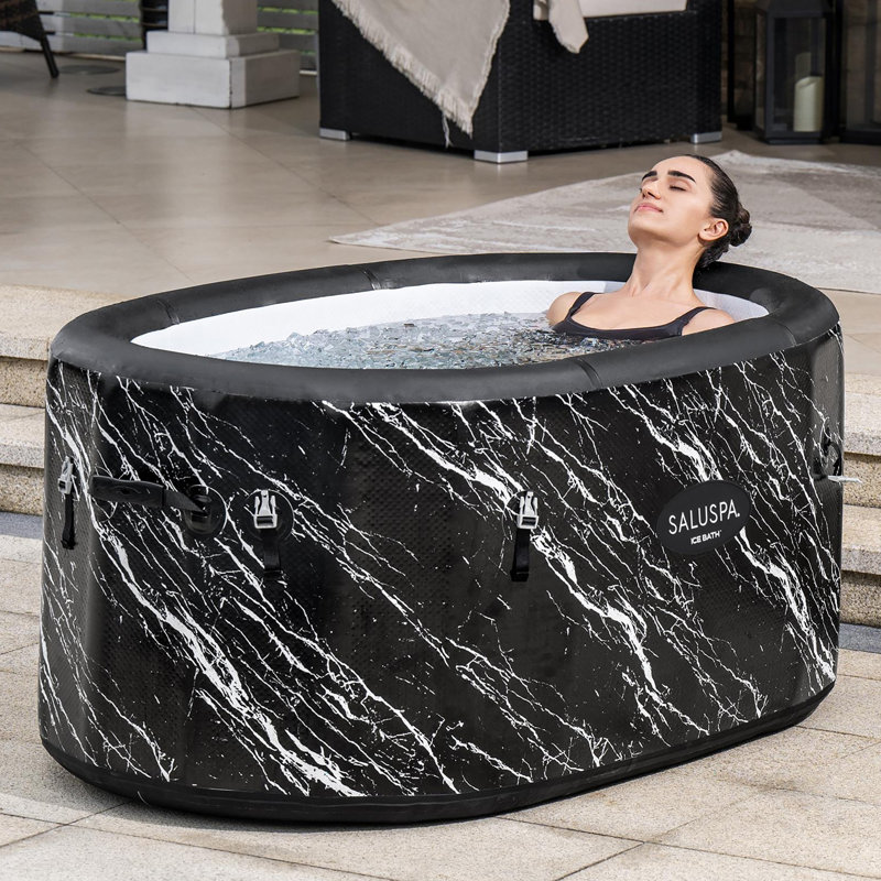 SaluSpa: Glacial Dip - Cold Plunge Inflatable Tub - 60x36x28", Black Marble, Ice Bath, FortiFiber