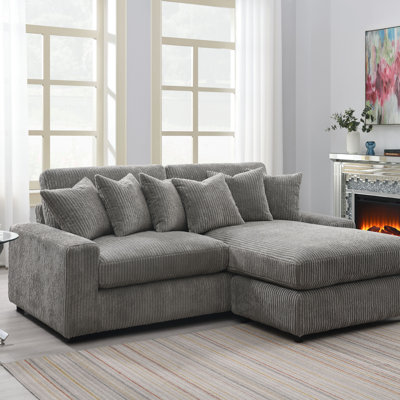 Canapé modulaire réversible en velours côtelé gris avec 6 coussins