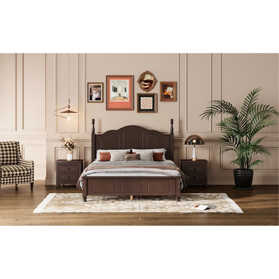 Dark Walnut Full Size Bed Frame With Robust Retro Design And Wooden Slat Style Platform Color Dependable