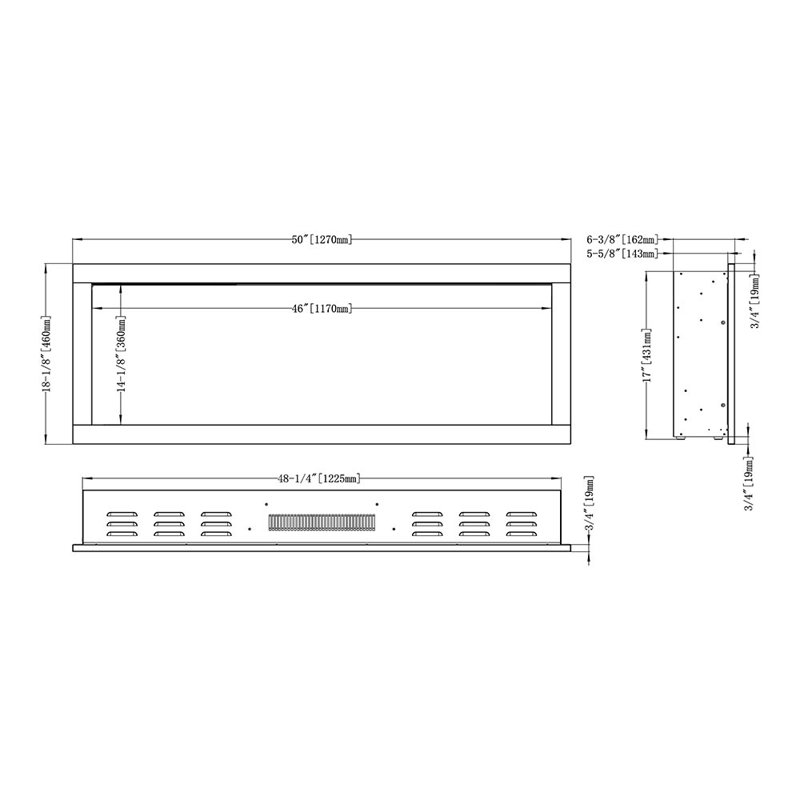 Modern Black 50-Inch Smart Linear Electric Fireplace with LED Flame