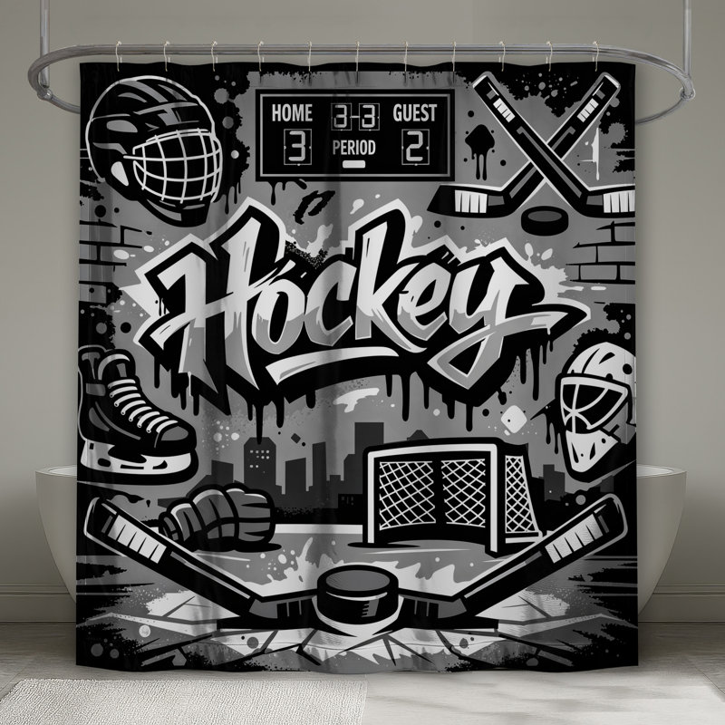 Rideaux de douche Hockey Équipement Graffiti, L 70 po x H 72 po