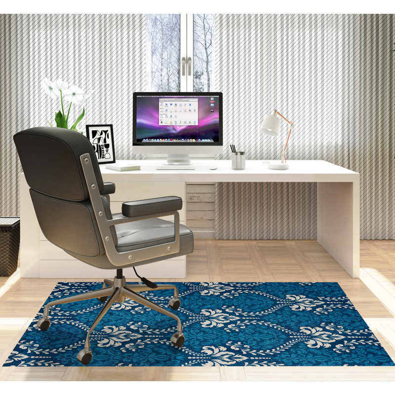 Tapis de chaise rectangulaire Novelle, L 36 po x L 60 po, Bleu