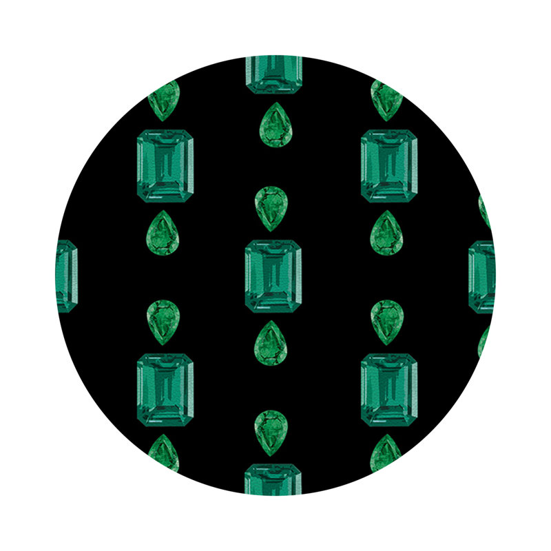 Gem Emeralds Gold Vegan Leather Round Coasters, Black