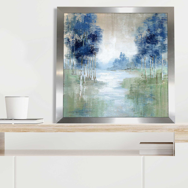 «Birch River» par Nan - reproduction d'art sur toile tendue, L 25,5 po x H 25,5 po, Encadrement argenté