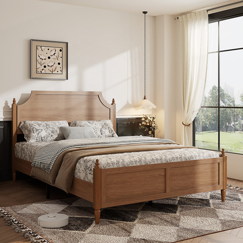 Structure de lit plateforme double avec tête et pied de lit, sans sommier, Double