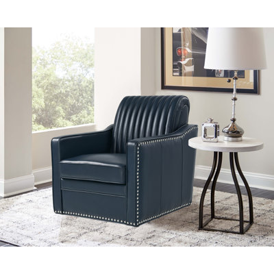Carter 30'' Wide Faux Leather Swivel Upholstered Armchair
