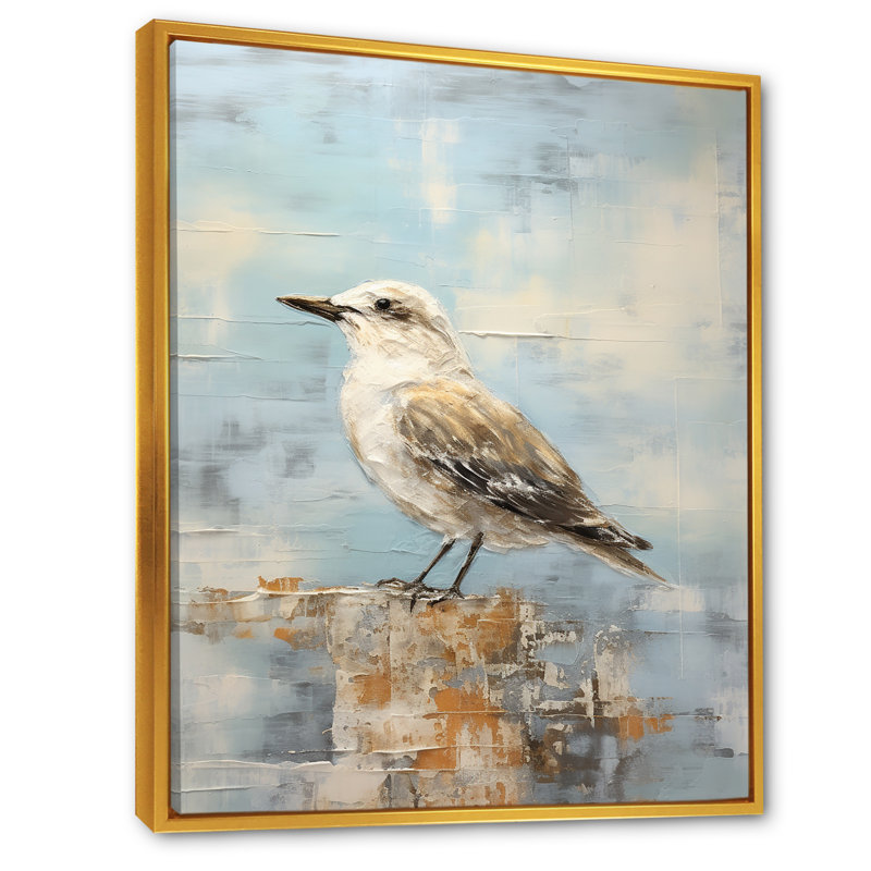 Beige et bleu mouette tranquillité sur toile, H 32 po x l 24 po x P 1 po, Cadre flottant doré