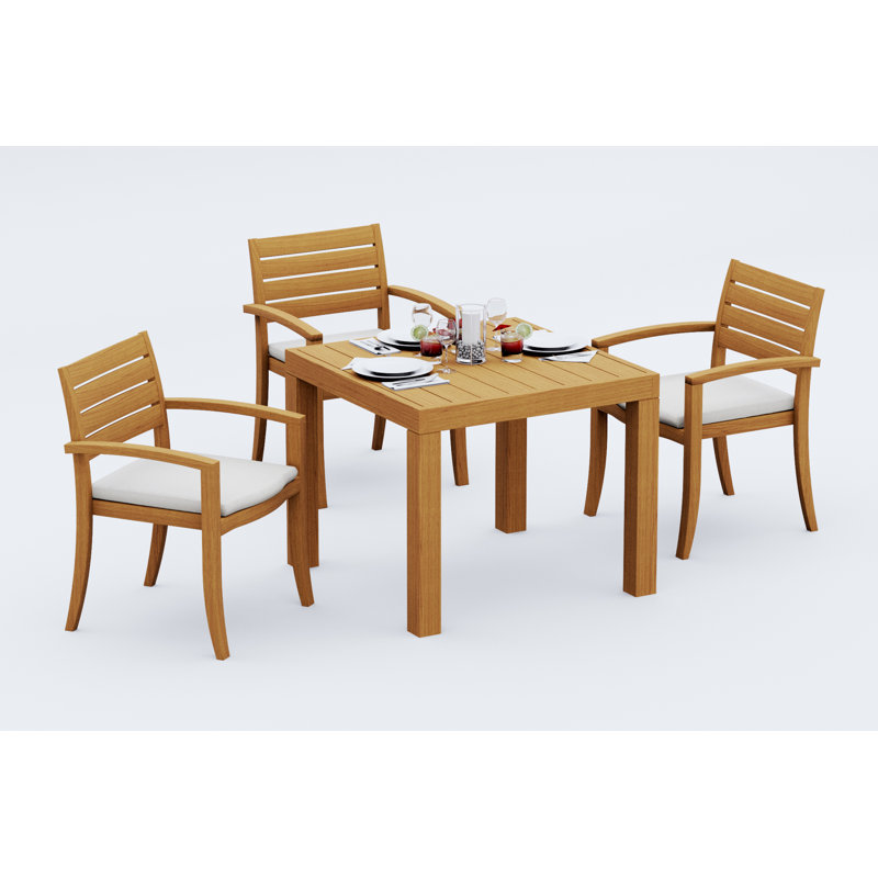 4 Seats 5 Pcs Grade-A Teak Wood Dining Set: 36" Square Table And 4 Travota Stacking Arm Chairs #11TV0804, 4