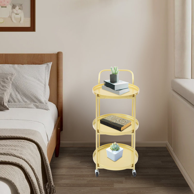 3-Tier Rolling Serving Cart With 4 Swivel Casters & Brakes  Metal Storage Caddy For Kitchen Or Bar, Gold