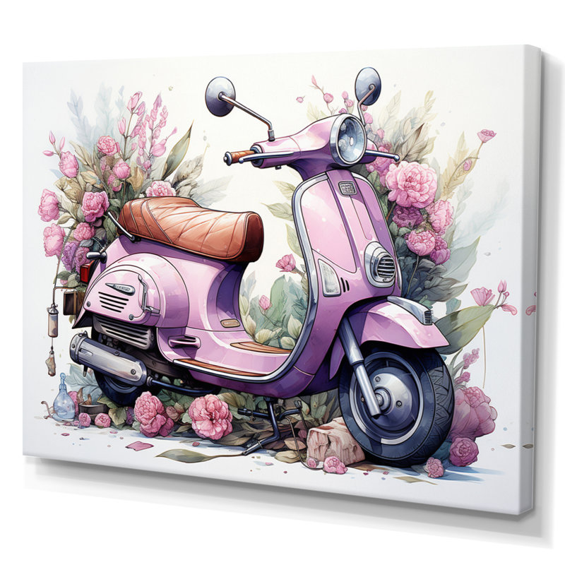 «Pink Scooter Floral Fantasy II», reproduction sur toile, H 12 po x l 20 po x P 1 po, Toile tendue