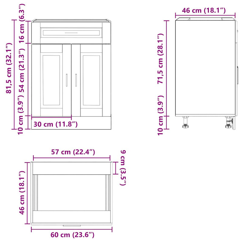 vidaXL Kitchen Base Cabinet Engineered Wood Standard, Smoked Oak