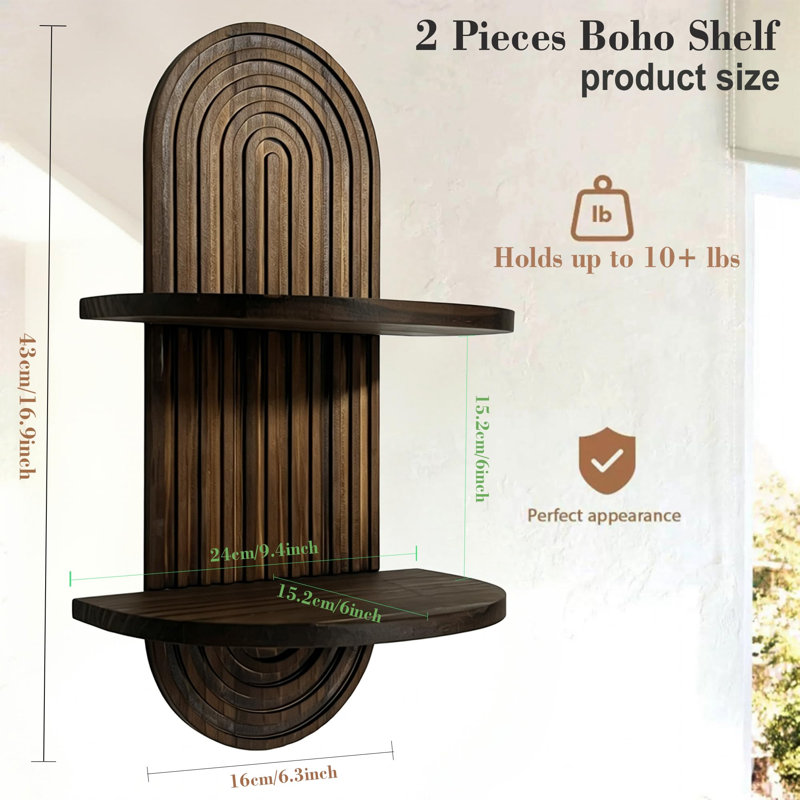 Ensemble de 2 tablettes murales Boho Plant, tablettes flottantes, étagère suspendue Boho pour appartement et dortoir, Vintage
