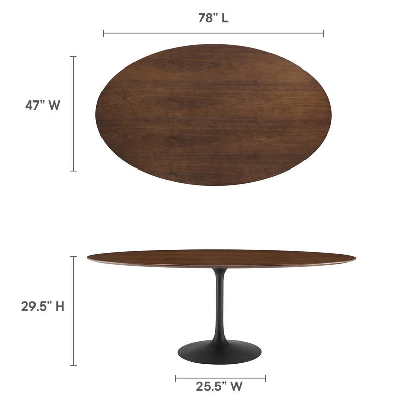 Walnut and Black Oval Mid-century Modern Dining Table