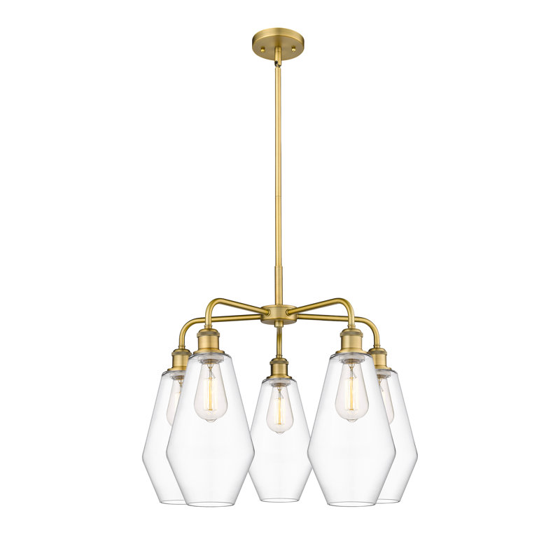 Lustre géométrique à intensité variable en acier à 5 lumières Amylea, Clair, H 20 po x l 25 po x P 25 po, Laiton brossé