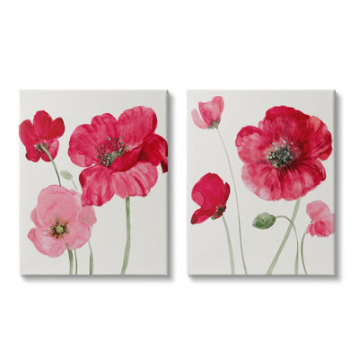 «Bold Red Poppies Romantic Blooms» par Sally Swatland - ensemble de 2 impressions