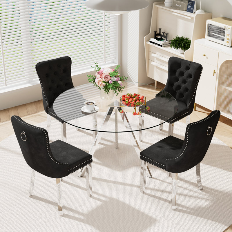 Ensemble de table ronde pour 4, Noir, H 30 po x l 47 po x P 47 po
