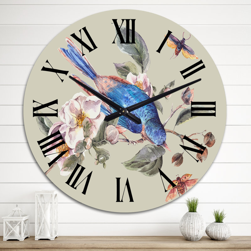 Pommier en fleurs et oiseau bleu - Horloge murale traditionnelle, Grand