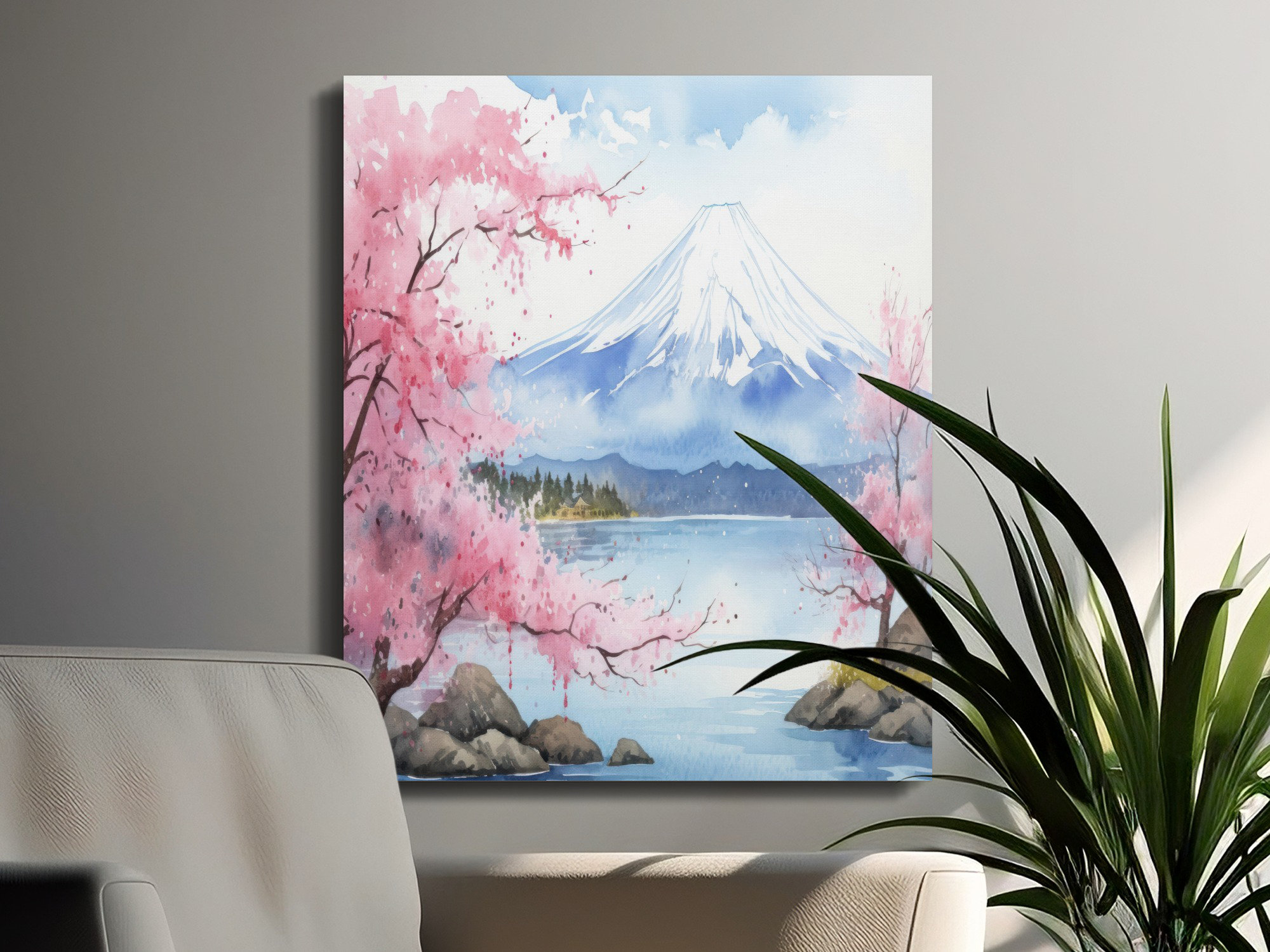 Lark Manor Cherry Blossom Canvas Wall Art, Mount Fuji Painting ...