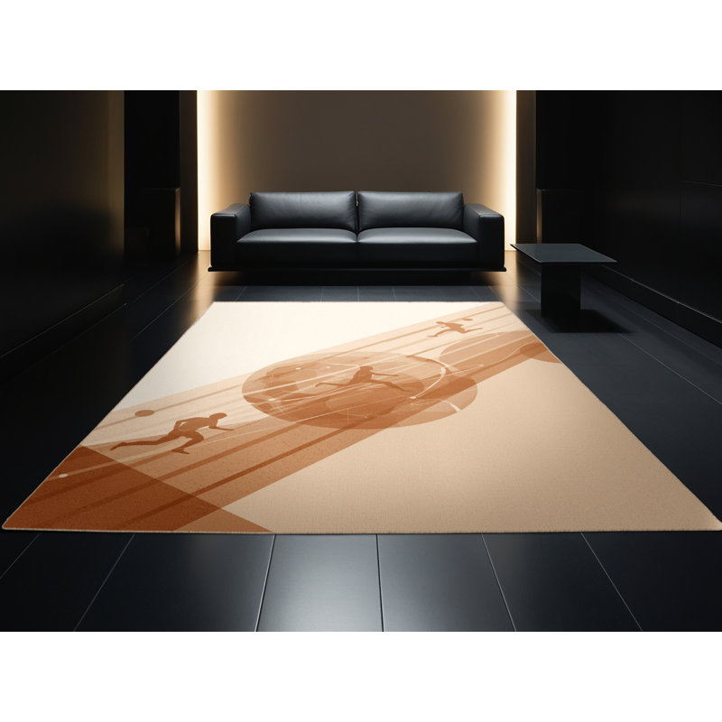 Machine Washable Rayan Blind Soccer Minimalist Rug in Brown – Beige Binding, 8x12