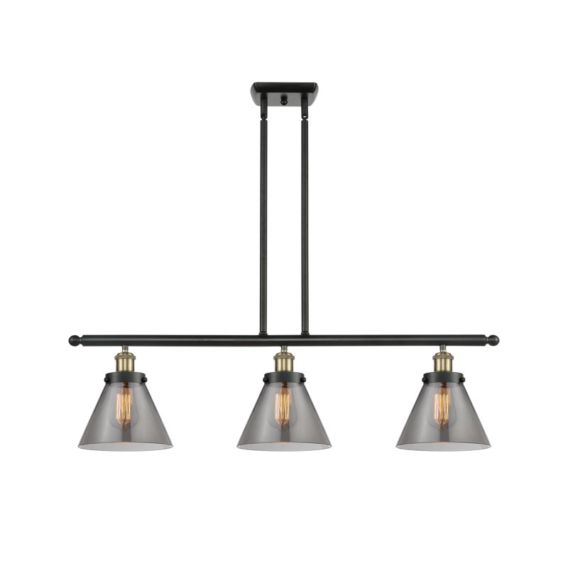Luminaire suspendu linéaire à 3 lumières pour îlot de cuisine Arriaga, Ampoule non incluse, Laiton antique noir