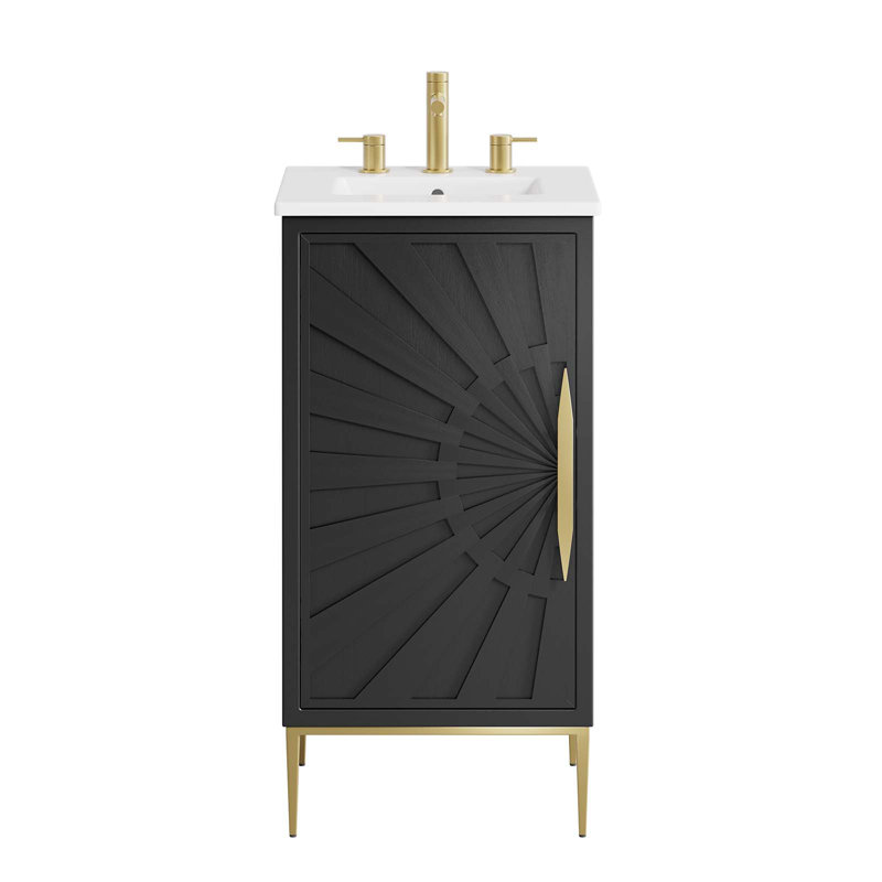 Awaken 18" Black and White Wood Bathroom Vanity with Gold Base