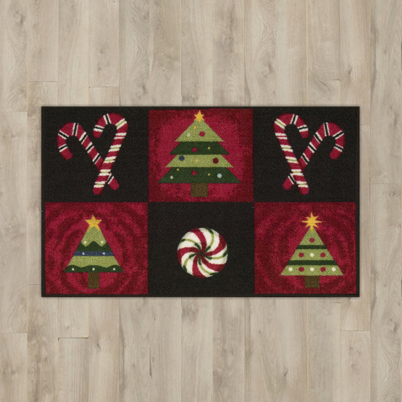 Candy Canes Black/Red Area Rug, Rectangle 1'8" x 2'9"