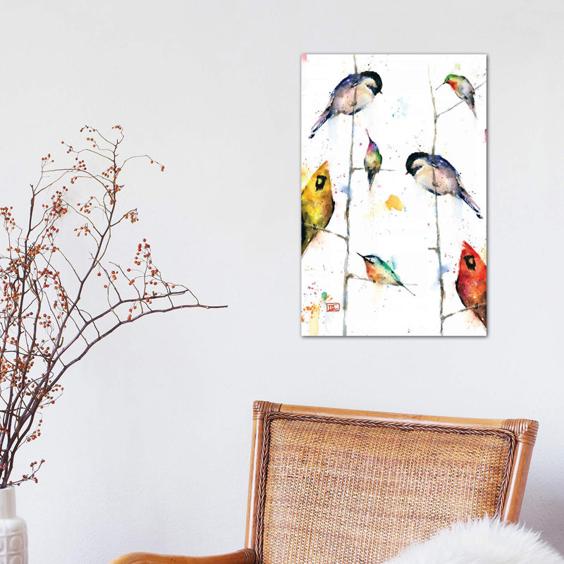 «Birds on Branches» - reproduction, Toile tendue, H 26 po x l 40 po x 1,5 po