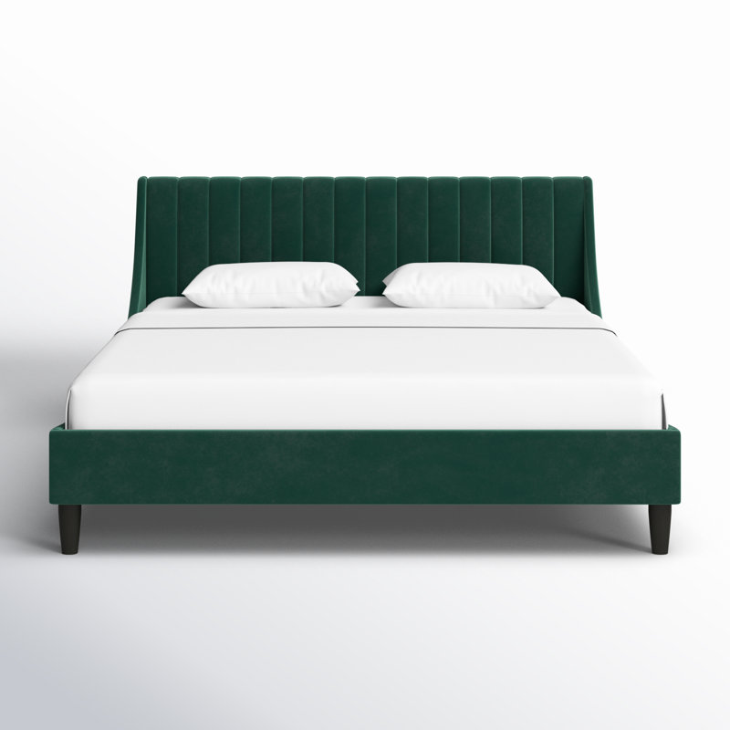 Helaina Upholstered Wingback Bed, Evergreen Velvet, California King