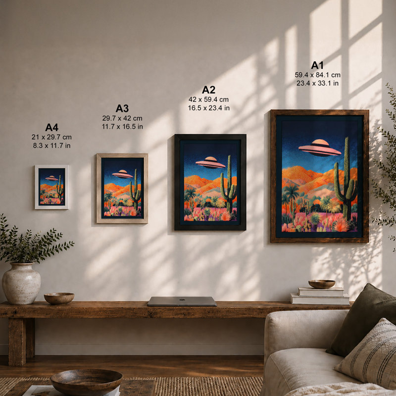 Desert UFO Retro - Print, A3 - 42.0 x 29.7 cm, Walnut