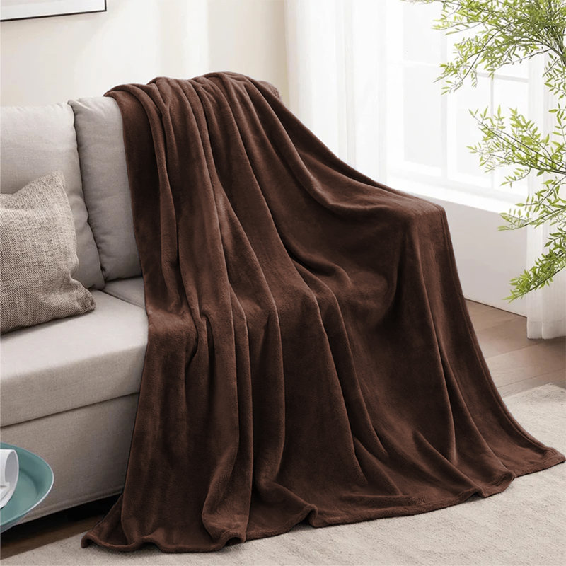 Ultra Soft Plush Faux Fur Reversible Fleece Blanket, Single, Coffee