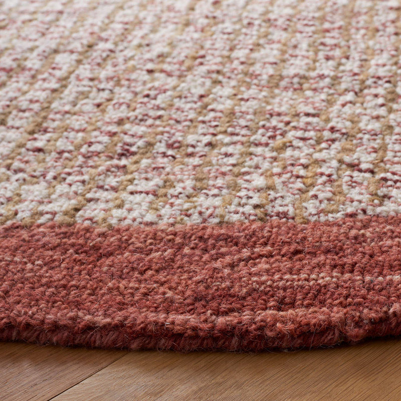 Tapis en laine / coton touffeté à la main Vihaan en ivoire / rouge, Rond 6 pi