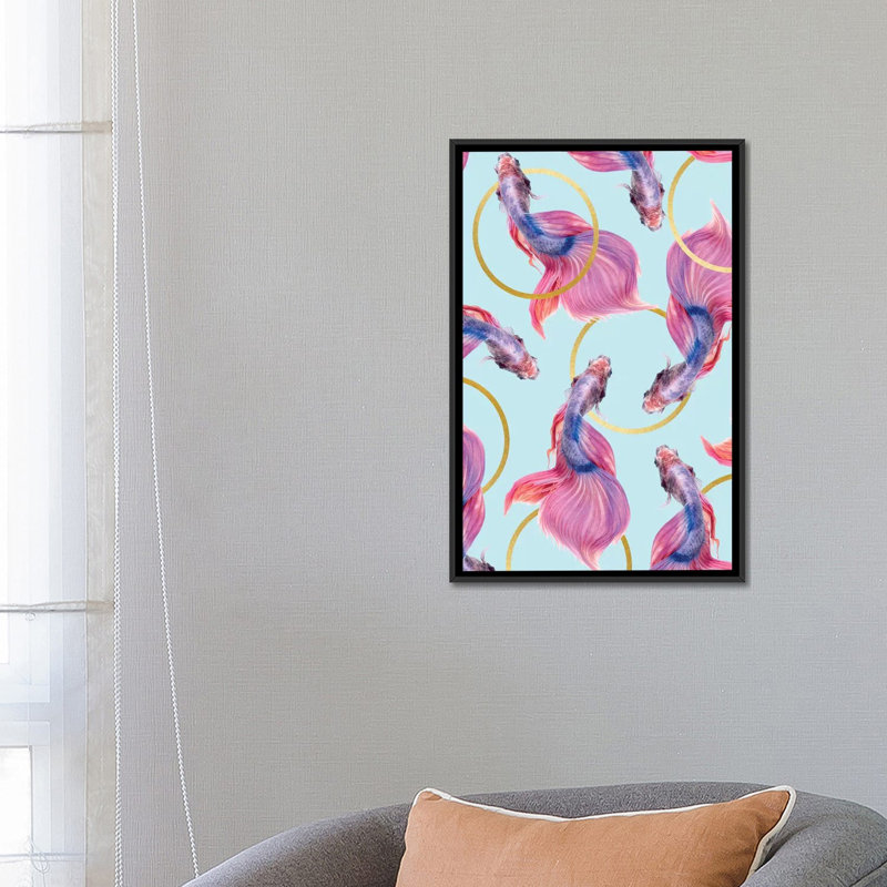 « hula cerceaus », impression sur toile, H 26 po x l 18 po x P 1,5 po, Toile avec cadre noir, Pas de tapis