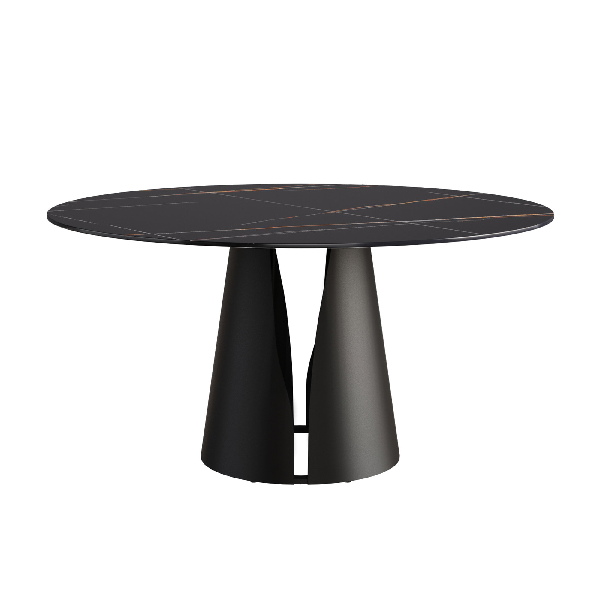 Orren Ellis Black Carbon Steel Base Dining Table With 58.1" Round ...