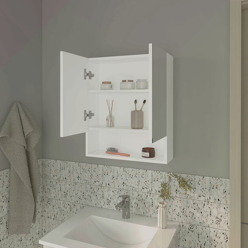 Pharmacie avec portes en miroir et rangement ouvert, 23.3" H x 19.7" W x 5.9" D