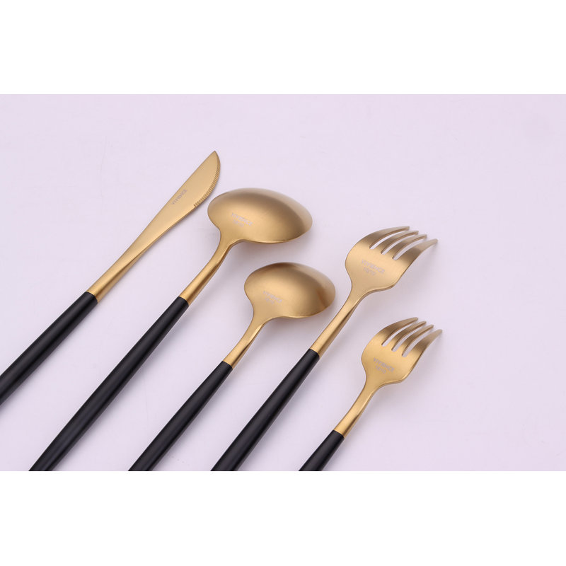Matte Gold and Black Stainless Steel Flatware Set, 20-Piece