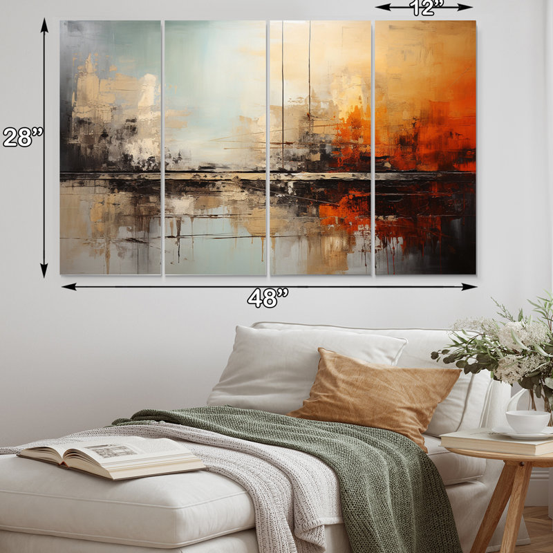 «Teal Orange Bold Energy II - Abstract Collages», ensemble de reproductions d'art en métal