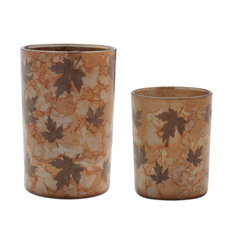 Autumn Leaf Glass Candle Holder (Set of 2), 7.05