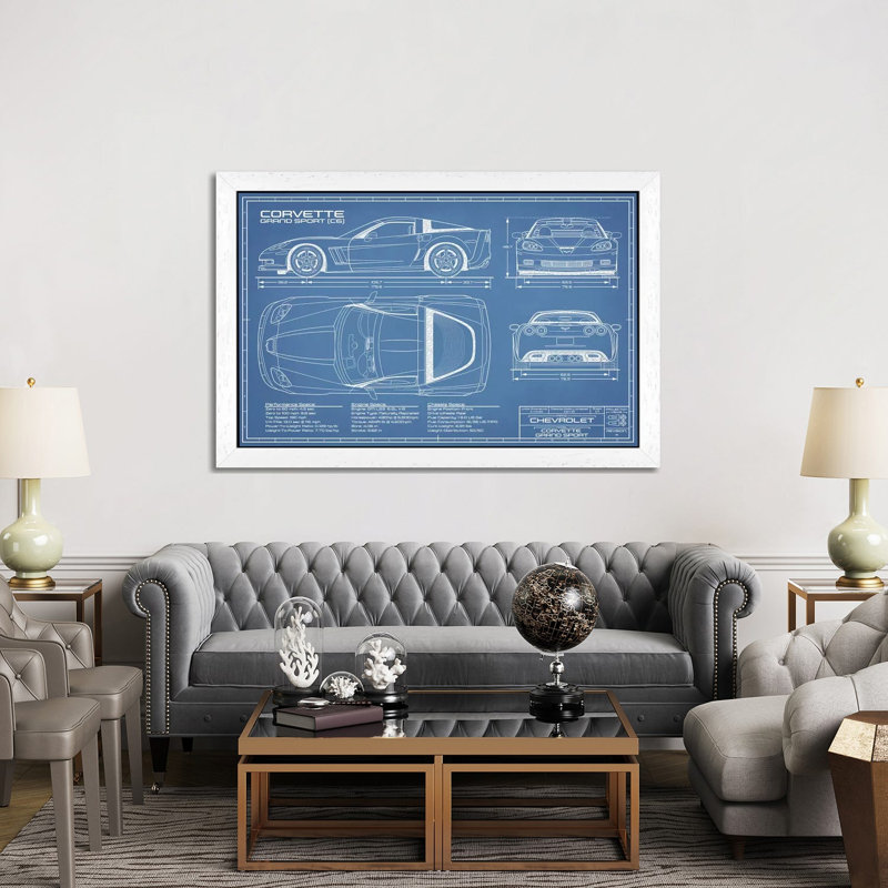 Corvette (C6) Grand Sport Blueprint by Action Blueprints - Floater Frame Print on Canvas, 66.04 cm H x 45.72 cm W