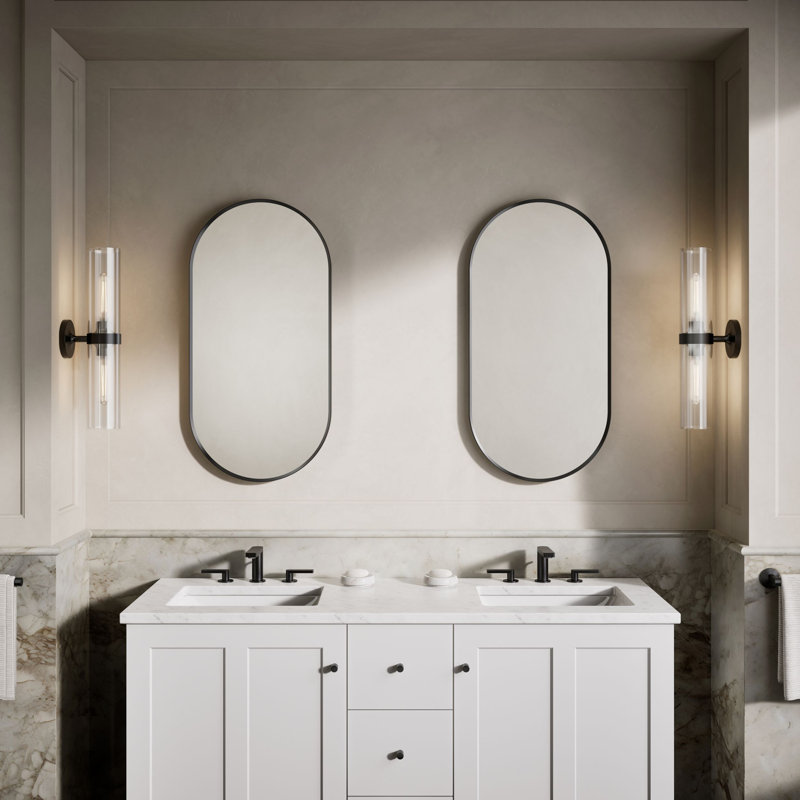 Essential Decorative Bathroom / Vanity Mirror, Matte Black, 36" x 18"