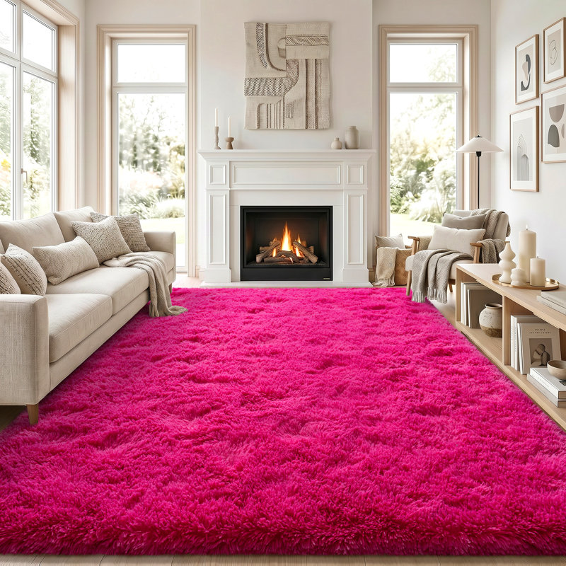 Solid Rug Soft Fluffy Rose Red Indoor Area Rug for Living Room Bedroom Nursery Kids Room, Rectangle 6' x 9', Rose Red