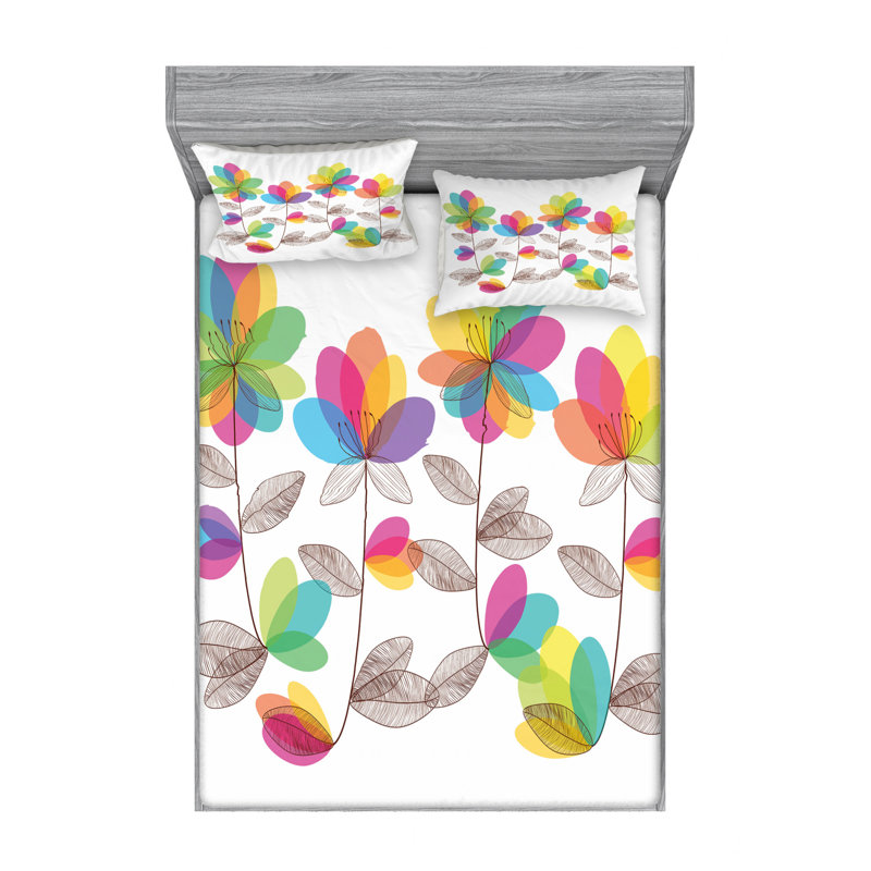 Microfiber Floral Sheet Set, Queen Sheet Set with Fitted Sheet